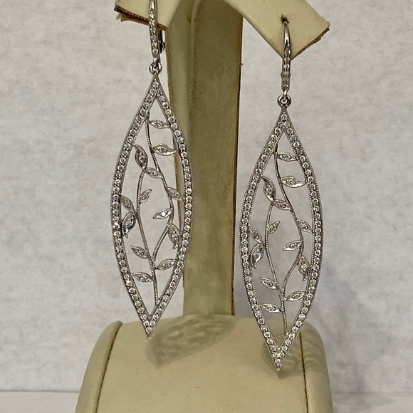 John Michaels Designs 18kwg Diamond Leaf Earrings - Picture 3 of 5